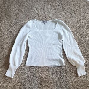 White Ribbed Long Sleeve Sweater